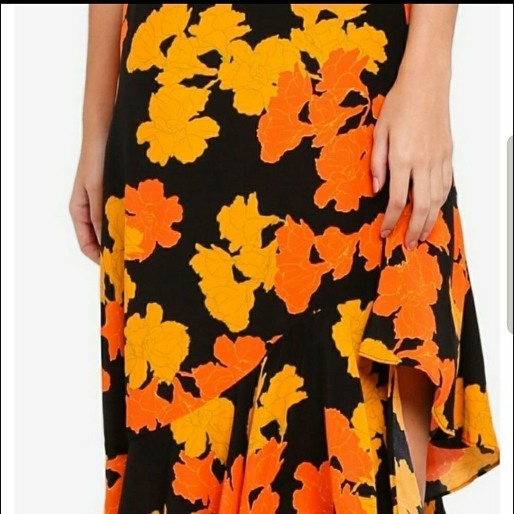 NEW TOPSHOP skirt linear orange floral wrap midi 8 - Picture 2 of 9